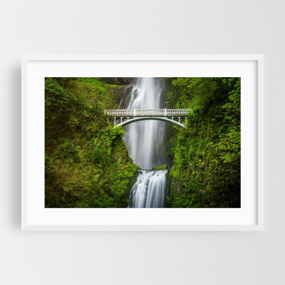 Multnomah Falls - Oregon Photography White Framed Wall Art Print 12 x 18 inches