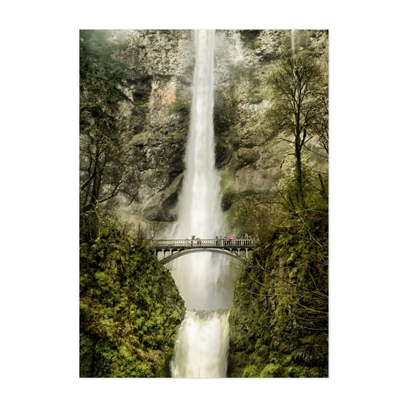 Multnomah Falls - Photography Waterfall Bridge Nature Scenic Landscape Forest Unframed Wall Art Print 6 x 8 inches