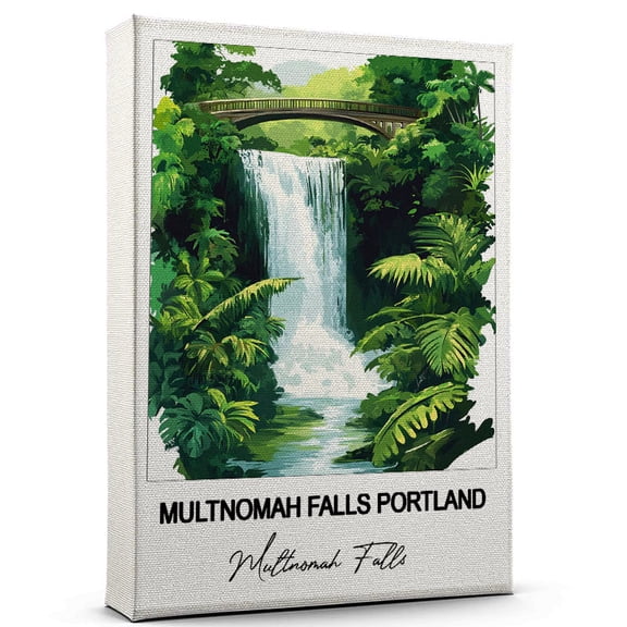 Multnomah Falls Portland Travel Poster Canvas  Multnomah Falls Canvas  Unique Gift Idea for Home, Office, or Living Space