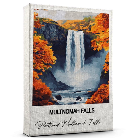 Multnomah Falls Travel Poster Canvas Portland Multnomah Falls Canvas Unique Gift Idea for Home, Office, or Living Space