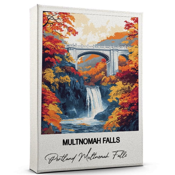 Multnomah Falls Travel Wall Decor Scenic Travel Canvas Print of Portland Multnomah Falls Canvas Beautiful Gift for Home, Office, or Living Space