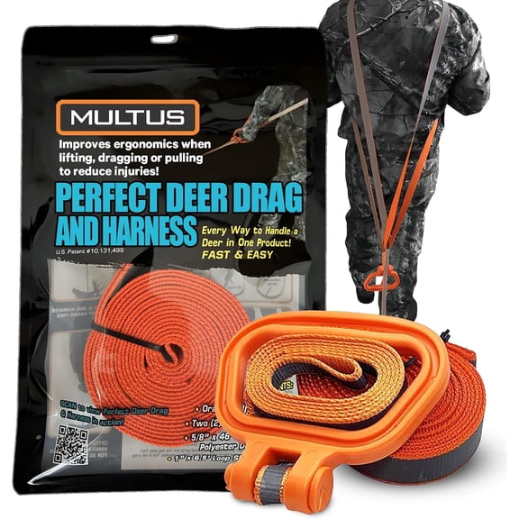 Multus Perfect Deer Drag & Harness, 400 Lb, Hands-Free, Reflective Orange