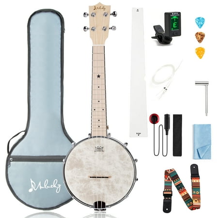 Mulucky 4 String Banjo Ukulele Concert 23 Inch Remo Head Maple Body Beginner Kit With Truss Rod Gig Bag Tuner String Strap Picks - MBU801
