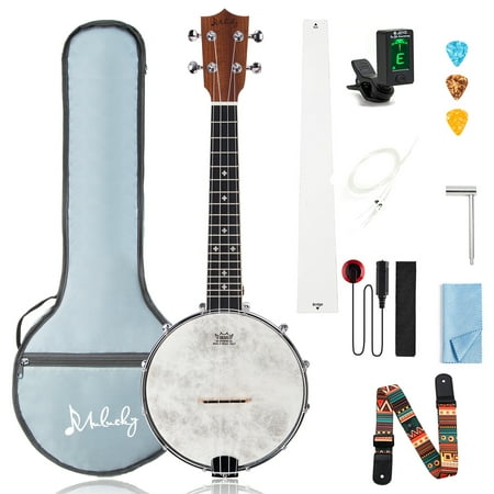 Mulucky 4 String Banjo Ukulele Concert 23 Inch Remo Head Sapele Body Beginner Kit With Truss Rod Gig Bag Tuner String Strap Picks - MBU804