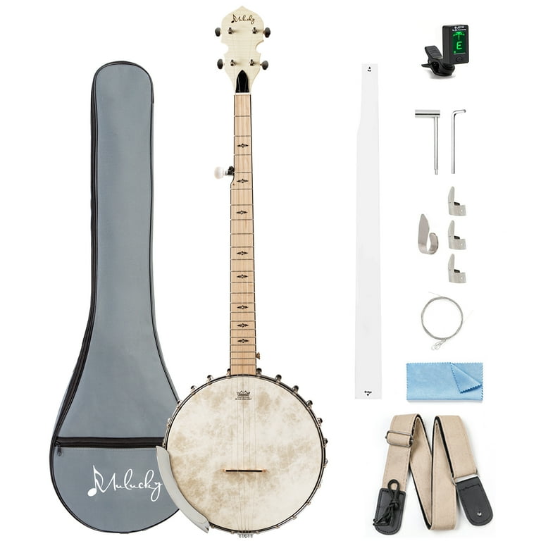 Mulucky 5 String Banjo Open Back Maple Banjos with Remo Head Gift Package with Beginner Kit MB1101