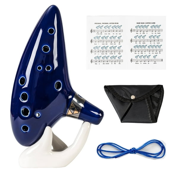 Mulucky Ocarina 12 Tones Alto C with Song Book Display Stand Neck Cord - Dark Blue