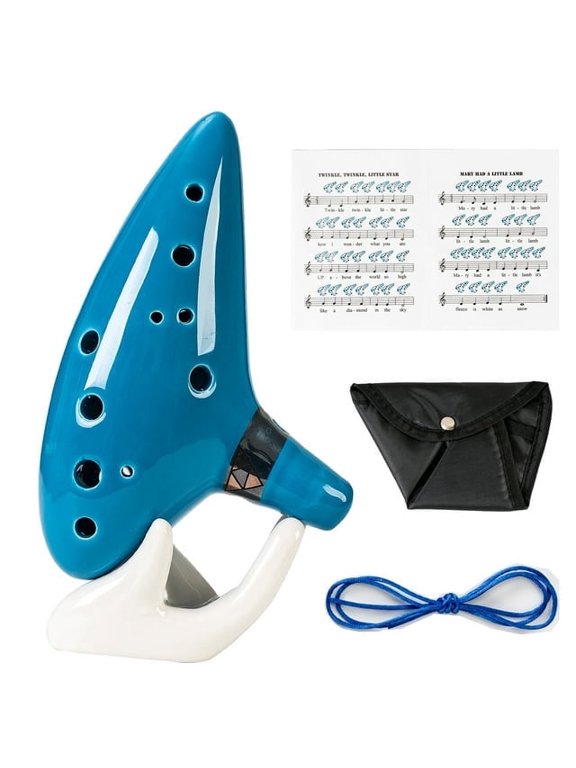 Ocarina 12 Tones Alto C with Song Book Display Stand Neck Cord - Light Blue