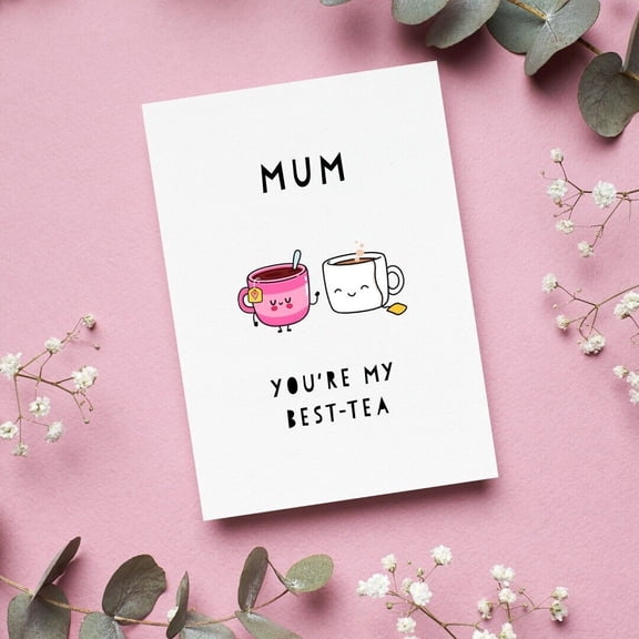 Mum You're My Best-Tea Card  Cute Tea Cup Design  Perfect for Mothers Day, Birthdays, or Just Because  Envelope Included, Blank Inside for Personal Messages