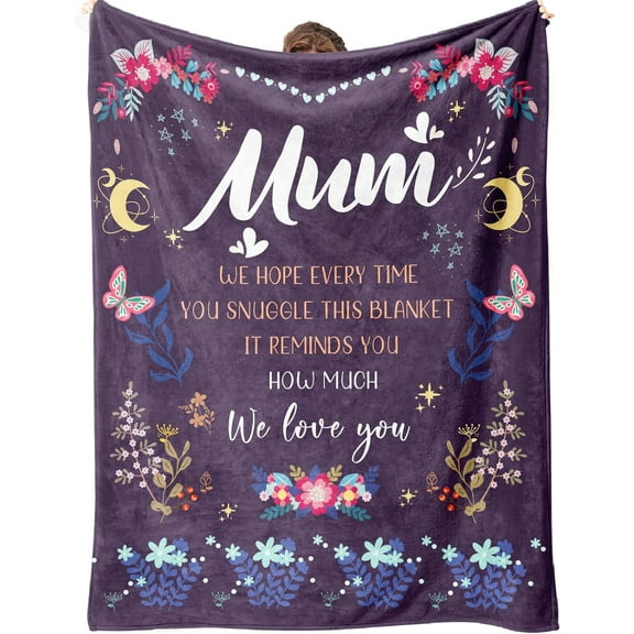 Mum Gifts, Gifts for Mum, Mum Blanket from Daughter Son, Mum Birthday Gifts, Presents for Mum Mummy on Valentine's Mothers Day Christmas, Fluffy Blanket for Mum 50 x 60 IN (Purple)
