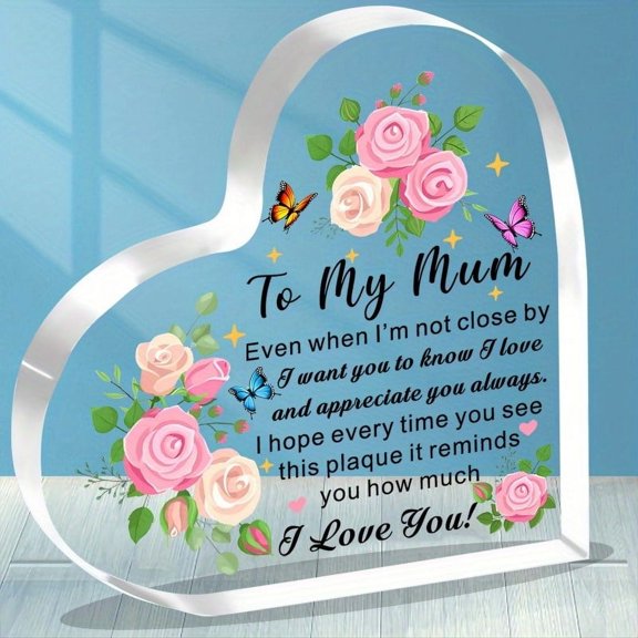 Mum Gifts: Mother'S Day Gifts From Daughter Or Son To My Mum. I Love You Acrylic Heart-Shaped Plaque For Mum Mother Mummy. Perfect For Birthday Or Christmas.