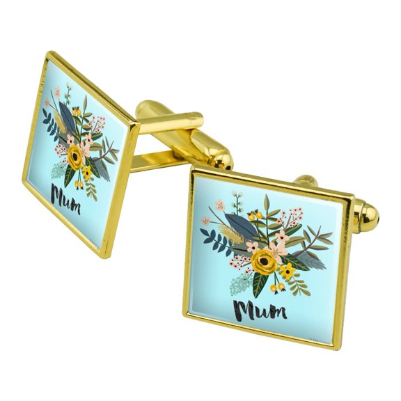 Mum Mom with Flowers Mother's Day Square Cufflink Set - Silver or Gold