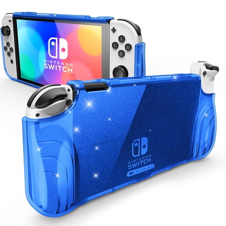 Mumba Case for Nintendo Switch OLED 2021, [Thunderbolt Series] Protective Glitter Bling Cover with TPU Grip Compatible with Nintendo New Switch OLED 7 Inch Console and Joy-Con Controller (Blue)