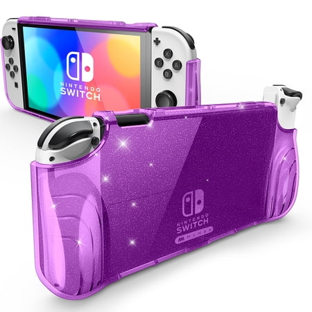 Mumba Case for Nintendo Switch OLED 2021, [Thunderbolt Series] Protective Glitter Bling Cover with TPU Grip Compatible with Nintendo New Switch OLED 7 Inch Console and Joy-Con Controller (Purple)