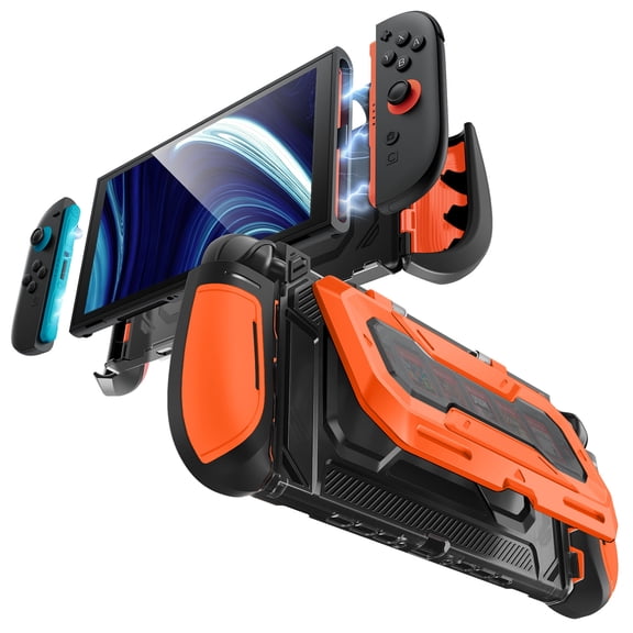 Mumba Dockable for Nintendo Switch 2 Case Cover with Flip Stand,Ergonomic Switch 2 Grip Protective Cover Holds 5 Game Cards & 2 TF Cards TPU Accessories and Quick-Release Joy-Con Design Shell -Orange
