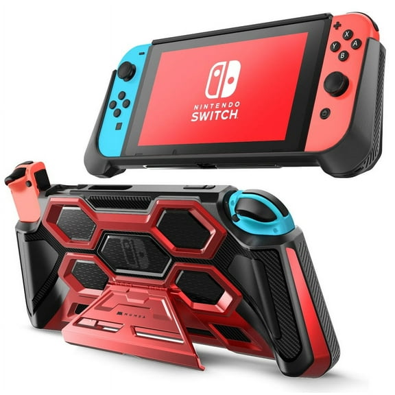 Mumba Protective Case for Nintendo Switch, [Battle Series] Heavy Duty Grip Cover for Nintendo Switch Console with Comfort Padded Hand Grips and Kickstand (Red)