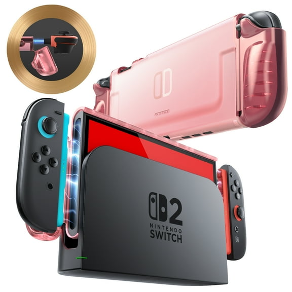 Mumba Slim Clear Case for Nintendo Switch 2 2025, Crystal Protective Clear Back Cover with Quick-Release Joy-Con Design and TPU Grip Compatible with New Nintendo Switch 2 7.9 Inch Console (Pink)