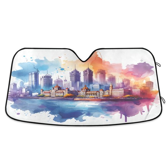 Mumbai City Skyline Car Windshield Sun Shade Foldable Car Front Window Visor Heat and UV Protection 53x23.5