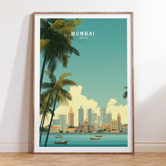 Mumbai India Modern Urban Skyline Print, Unframed Paper Print Size 16x24
