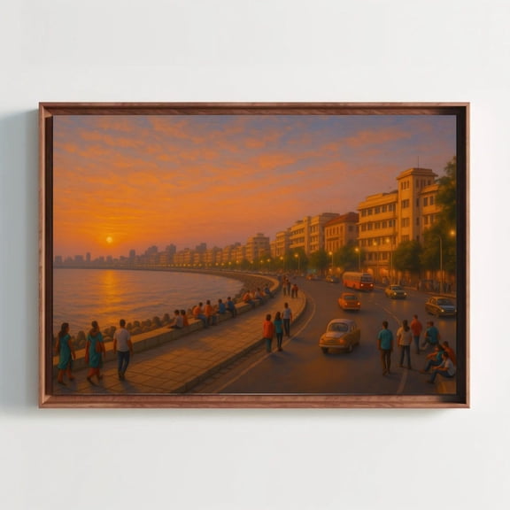 Mumbai Marine Drive Sunset Canvas Art – Indian Coastal Skyline Wall Decor For Modern Living Rooms, Offices, Or Lounge Spaces, Unframed Poster Size 12x18