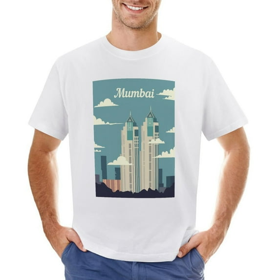Mumbai Men’s Graphic T-shirt Vintage Short Sleeve Sport Tee White L