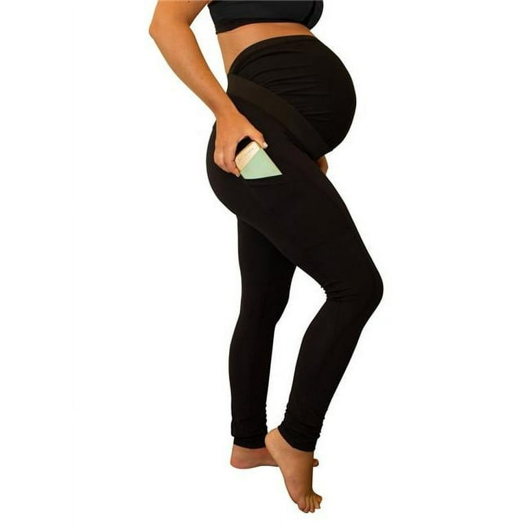 Mumberry Maternity Leggings Great Workout Pants with Full Belly Coverage  and Support with Pocket, Made in USA Leggings-Black Solid, Medium 