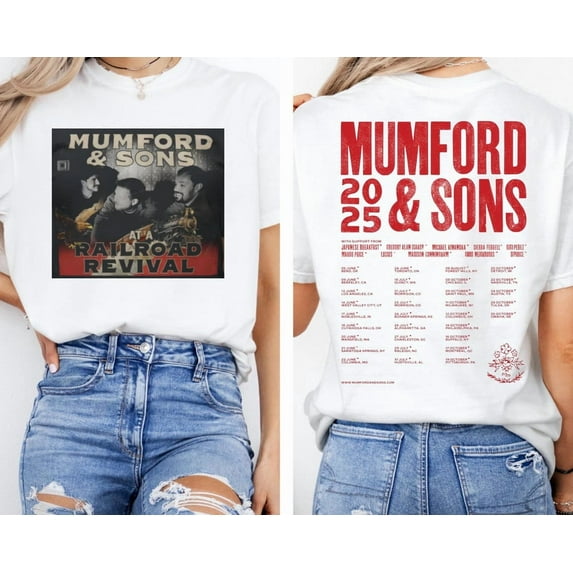 Mumford & Sons Tour 2025 Unisex T-Shirt, Folk Rock Band Tee,White Color,Size M