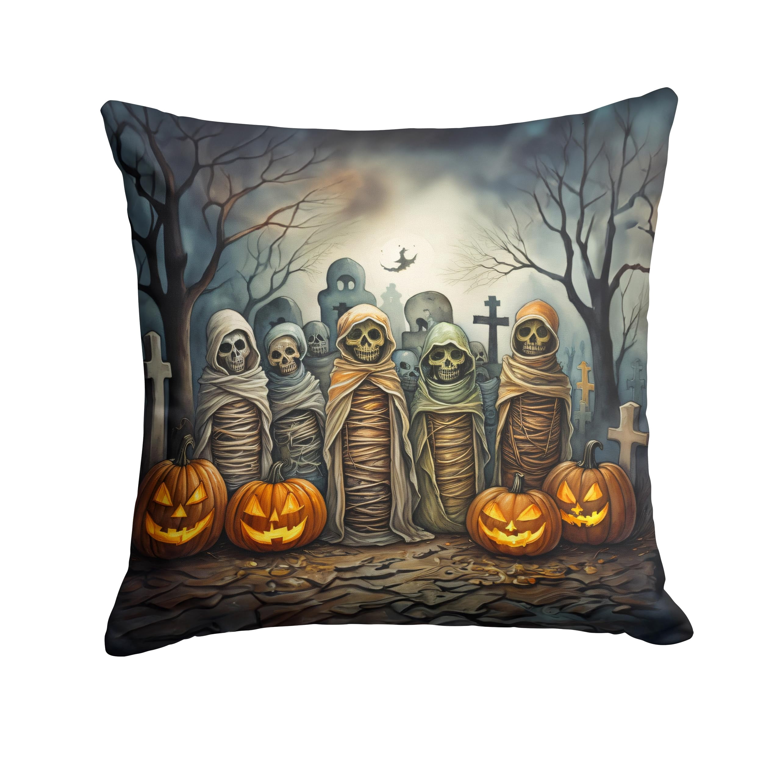 Mummies Spooky Halloween Fabric Decorative Pillow 14 in x 14 in