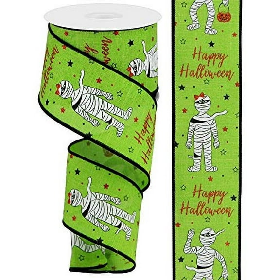 Mummies with Glitteron Canvas Wired Edge Ribbon, 10 Yards (Lime, 2.5 Inch)