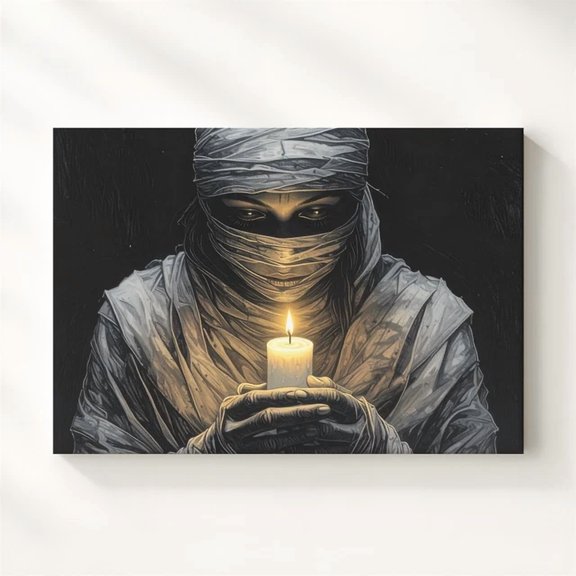 Mummified Candle Bearer Solitary Flame In Darkness Art Living Room Art