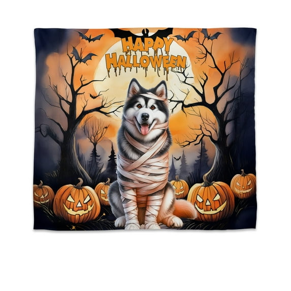 Mummy Alaskan Malamute Happy Halloween with Pumpkins Bats Spooky Fun Tapestry Alaska Mal Dog Lovers Gifts Wall Hanging Backdrop Home Decor - 00019