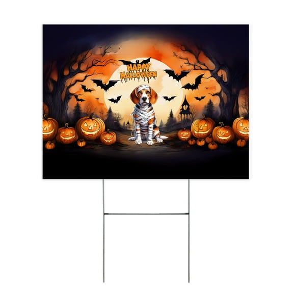 Mummy Beagle Happy Halloween with Pumpkins Bats Spooky Fun Yard Sign Beagles Dog Lover Gifts Idea Outdoor Home Lawn Garden Porch Decor - 00019