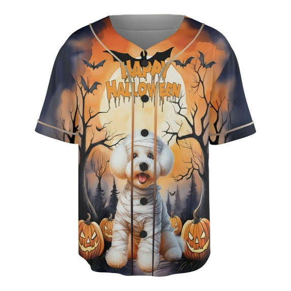 Mummy Bichon Frise Happy Halloween with Pumpkins Bats Spooky Fun All Over Print 3D Baseball Shirt Bichons Dog Lovers Gifts Idea Softball Sport - 00019