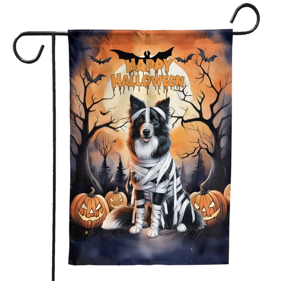 Mummy Border Collie Happy Halloween with Pumpkins Bats Spooky Fun Garden Flag 12x18in Double Sided Borders Dog Lovers Gifts Idea Outdoor Decor - 00019