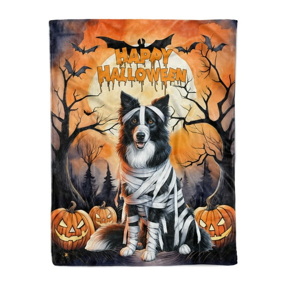 Mummy Border Collie Happy Halloween with Pumpkins Bats Spooky Fun Cozy Fleece Blanket Borders Dog Lovers Gifts Idea Warm Soft Throw Blanket - 00019