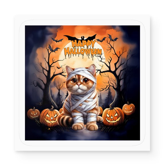 Mummy British Shorthair Happy Halloween with Pumpkins Bats Spooky Fun Vinyl Sticker Cat Lover Kitten Owner Gifts Waterproof Decal Art Decor - 00019