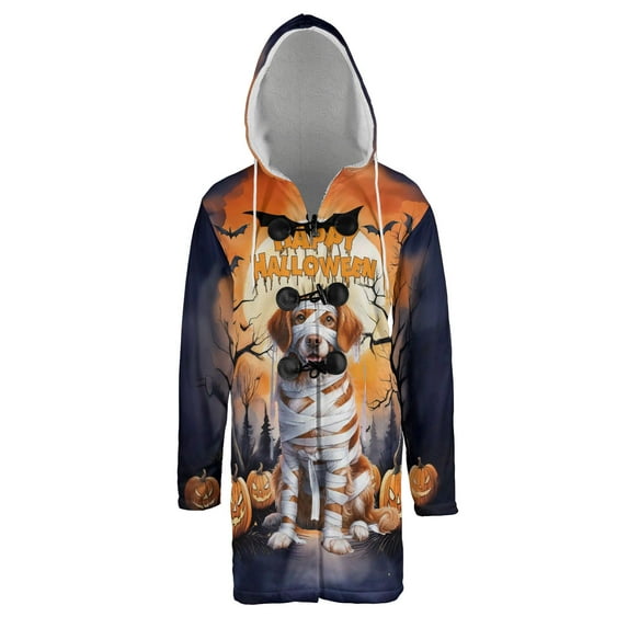 Mummy Brittany Spaniel Happy Halloween with Pumpkins Bats Spooky Fun All Over Print 3D Hooded Duffle Toggle Coat Brittany Dog Lover Gifts Idea - 00019