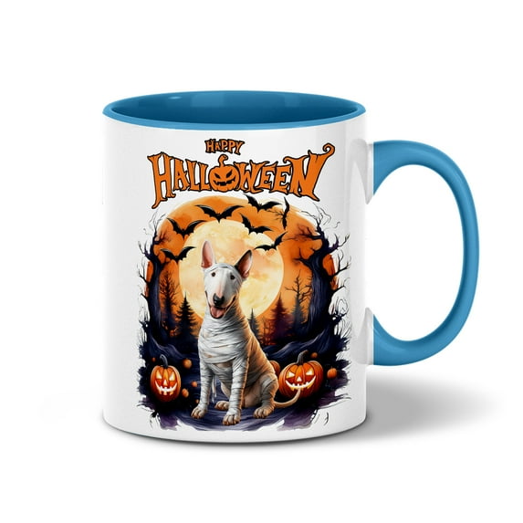 Mummy Bull Terrier Happy Halloween with Pumpkins Bats Spooky Fun 11oz Accent Two-tone Mug Bully Dog Lovers Gifts Idea Coffee Tea Cup - 00019