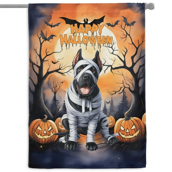 Mummy Cane Corso Happy Halloween with Pumpkins Bats Spooky Fun House Flag 28x40in Double Sided Italian Mastiff Dog Lover Gifts Idea Outdoor Decor - 00019