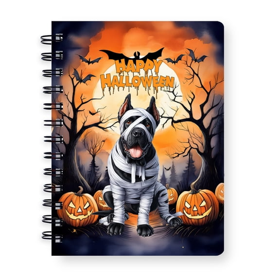 Mummy Cane Corso Happy Halloween with Pumpkins Bats Spooky Fun Spiral Bound Journal Italian Mastiff Dog Lover Gifts Idea 5x7in Spiral Notebook - 00019