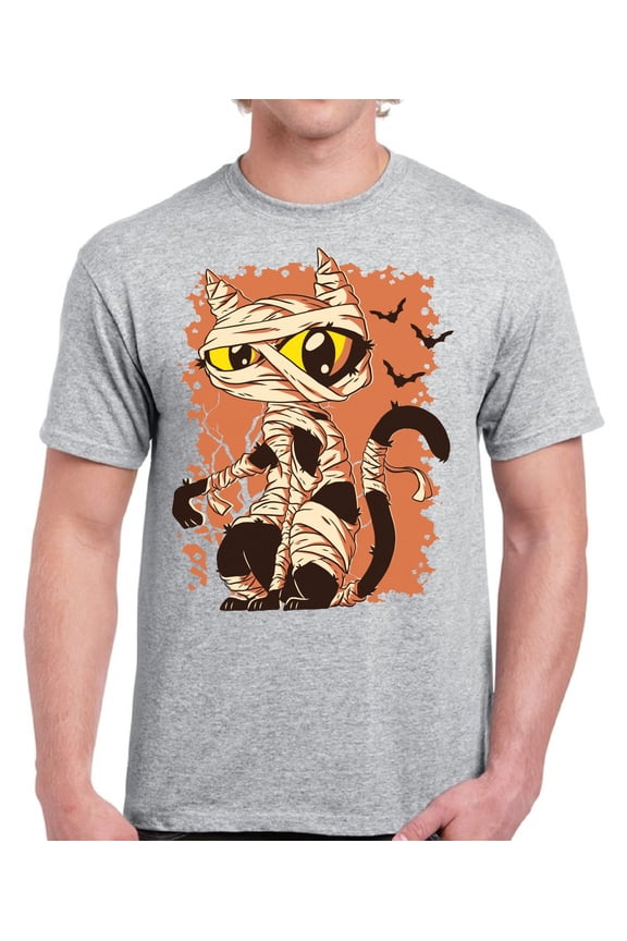 Mummy Cat Top Halloween Gift Shirt for Men - S M L XL 2XL 3XL 4XL 5XL Happy Halloween Graphic Tee - Funny Scary Holiday Tee T-Shirt Mens