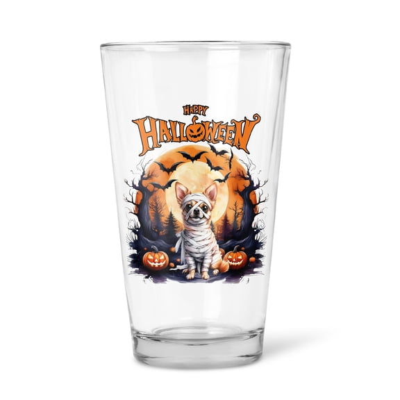 Mummy Chihuahua Happy Halloween with Pumpkins Bats Spooky Fun 16oz Pint Beer Glass Mug Dog Lover Gifts Idea Beer Glasses Cup - 00019