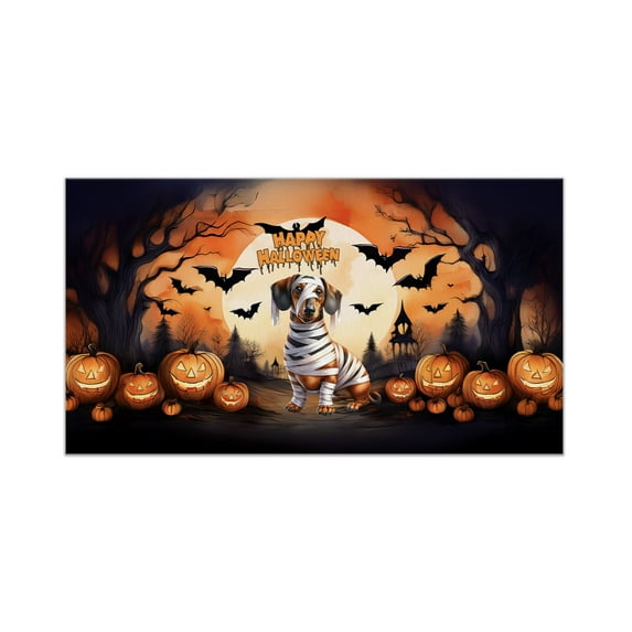 Mummy Dachshund Happy Halloween with Pumpkins Bats Spooky Fun Doormat Wiener Dog Lover Gifts Idea Indoor Outdoor Welcome Mat - 00019
