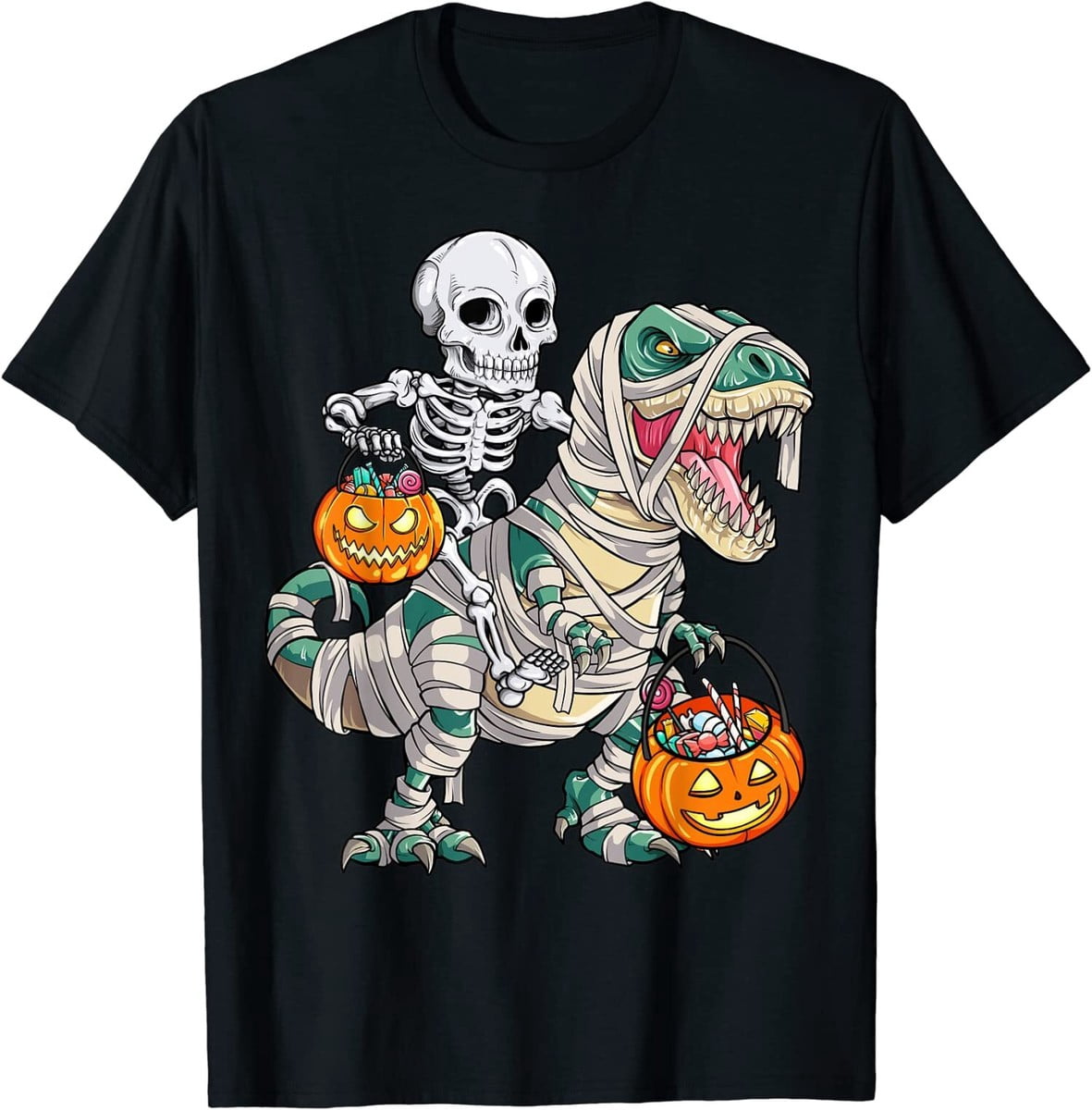 Mummy Dinosaur T-Rex Pumpkin Halloween Graphic T-Shirt - Walmart.com