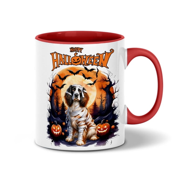 Mummy English Springer Spaniel Happy Halloween with Pumpkins Bats Spooky Fun 11oz Accent Two-tone Mug Springers Dog Lover Gifts Coffee Tea Cup - 00019