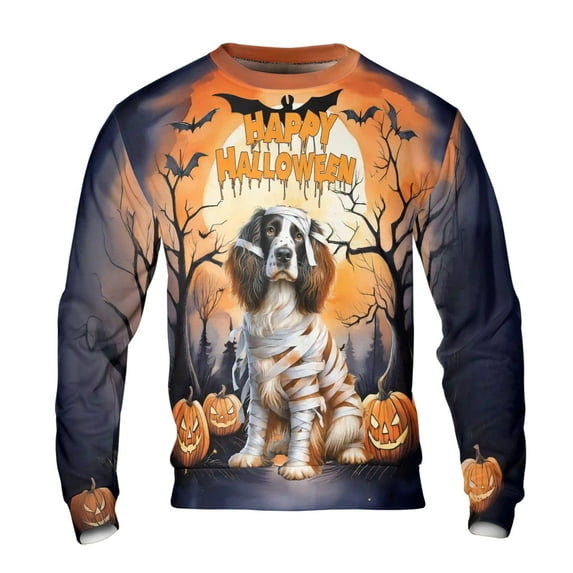 Mummy English Springer Spaniel Happy Halloween with Pumpkins Bats Spooky Fun All Over Print 3D Sweatshirt Unisex Merch Springers Dog Lover Gifts - 00019