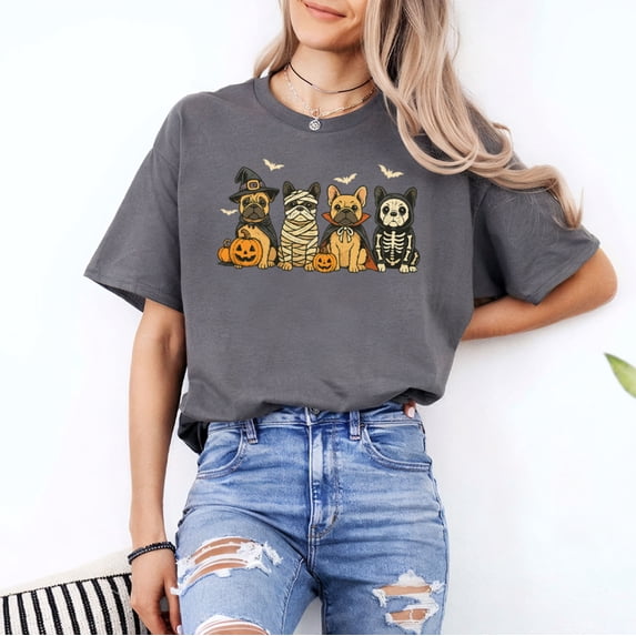Mummy French Bulldog Halloween French Bulldog Witch Dog Mom T-Shirt, Multicolors, Size S-5XL