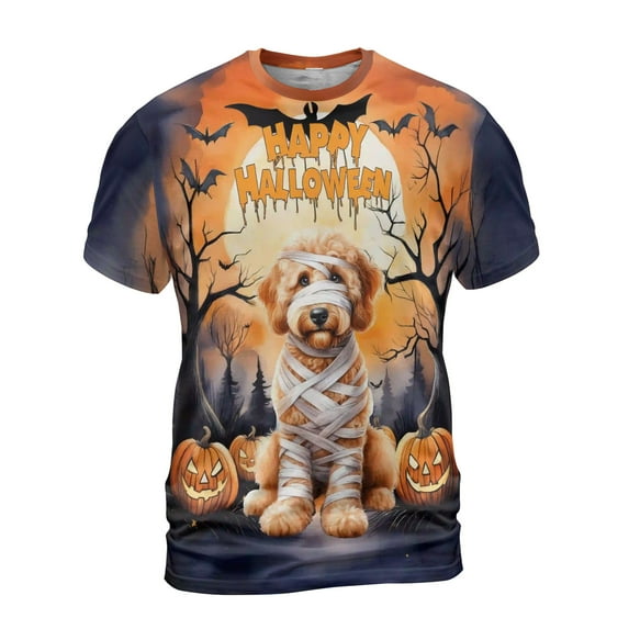 Mummy Goldendoodle Happy Halloween with Pumpkins Bats Spooky Fun All Over Print 3D Shirt Unisex Merch Doodle Dog Lover Gifts Idea - 00019