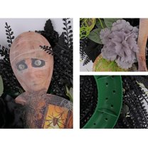 Mummy Halloween Wreath for Front Door, Artificial Wreath Hanging Ornament, Garland Creepy Decorations Indoor Outdoor Wall Window, Halloween Holiday Party Props Home Decor