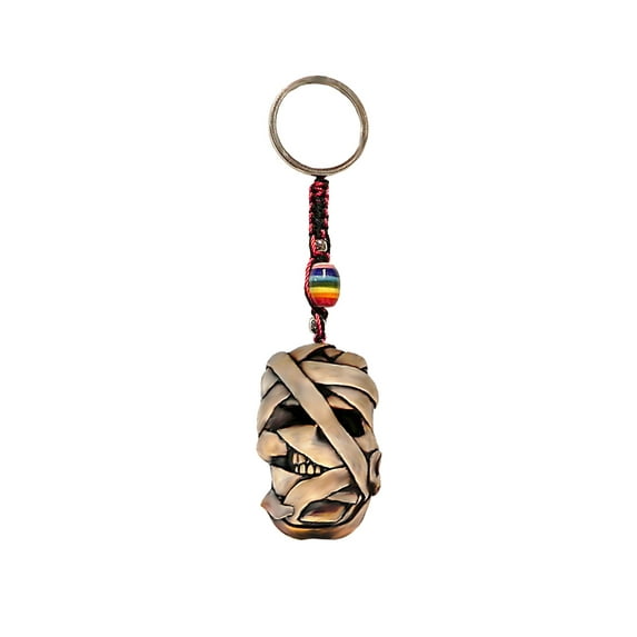 Mummy Head Halloween Horror 3D Figurine Keychain Multicolored Macramé Metal Ring - Handmade Gifts Boho Car Keys Bag Accessories