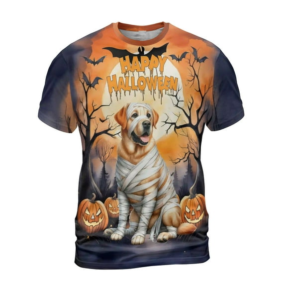 Mummy Labrador Retriever Happy Halloween with Pumpkins Bats Spooky Fun All Over Print 3D Shirt Unisex Merch Lab Dog Lover Gifts - 00019